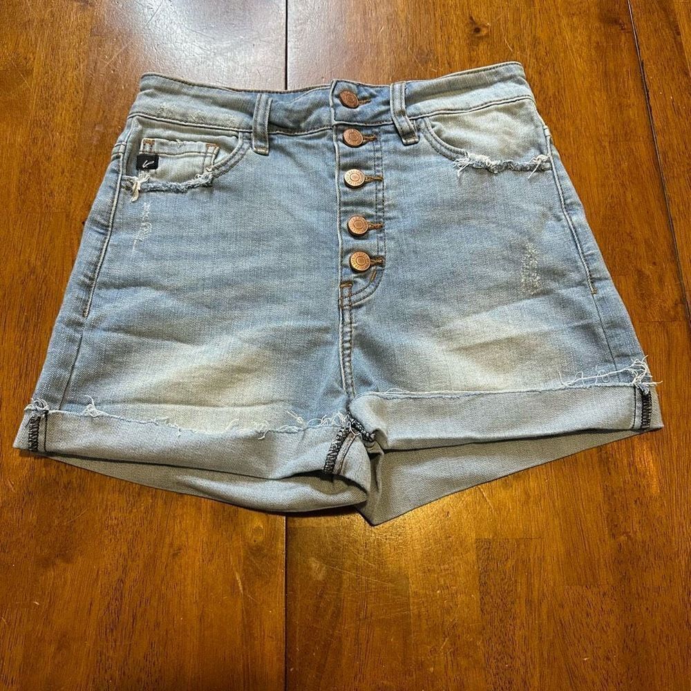Kancan Distressed High Rise Stretch Button Fly Jean Shorts Cuffed size small
